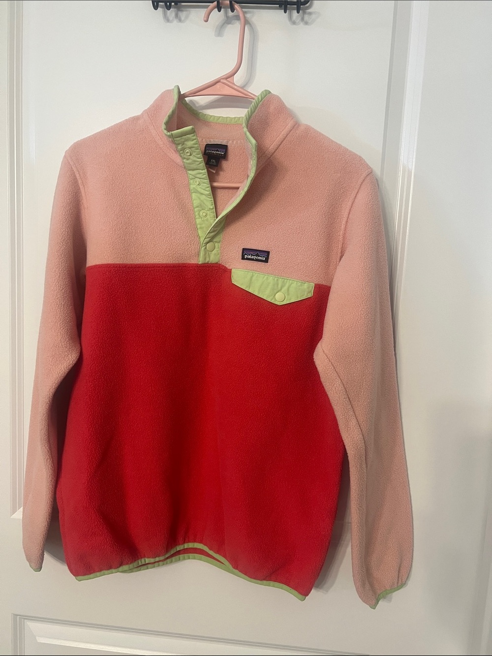 Patagonia Pink & Green Snap Fleece Pullover